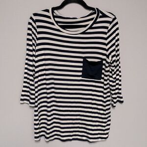 My Amelia James Navy Blue and white striped Three Quarter Sleeve Shirt NWT
